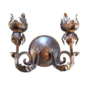 Antique Cast Iron Double Arm Wall Sconce Candle Holder Victorian Made in Mexico